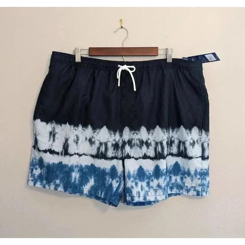 HUK Navy Blue Pursuit Salt Dye Volley Shorts NEW Size XXL Lined Swim Trunks